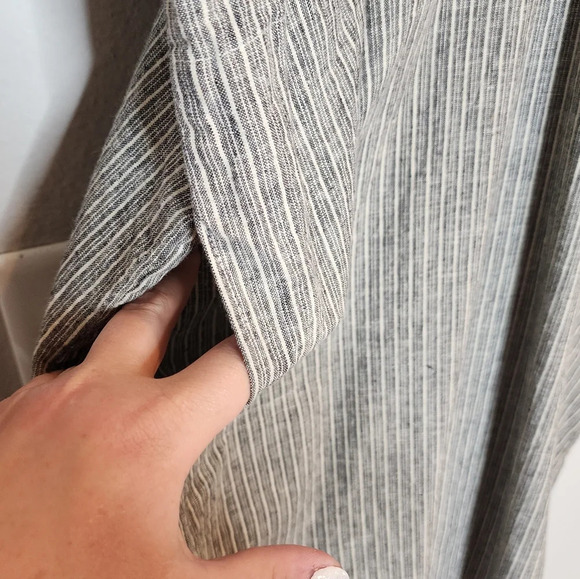 Day Space Night 100% linen grey blue white stripe dress one size medium - Picture 2 of 13